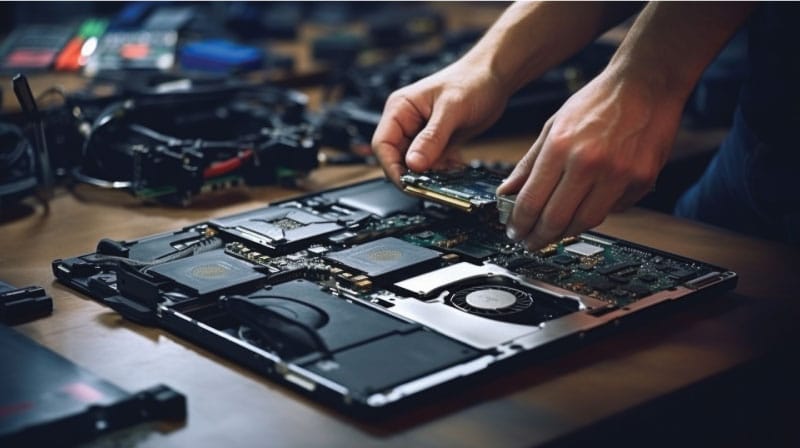 dundee-computer-repair Dundee computer repair technician fixing a laptop